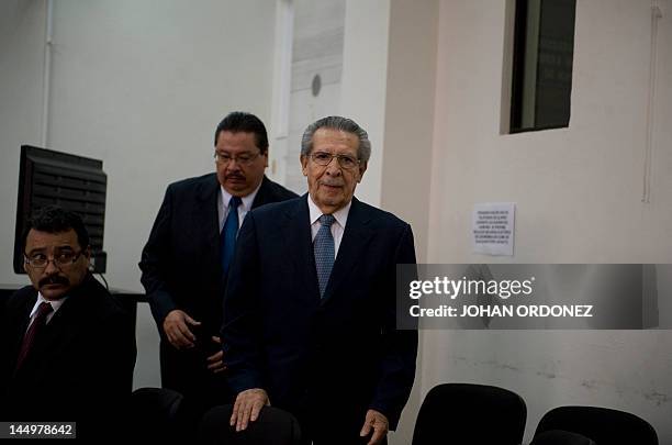 Guatemalan former de facto president and retired General, Jose Efrain Rios Montt, arrives at hearing regarding the massacre of 201 peasants in the...