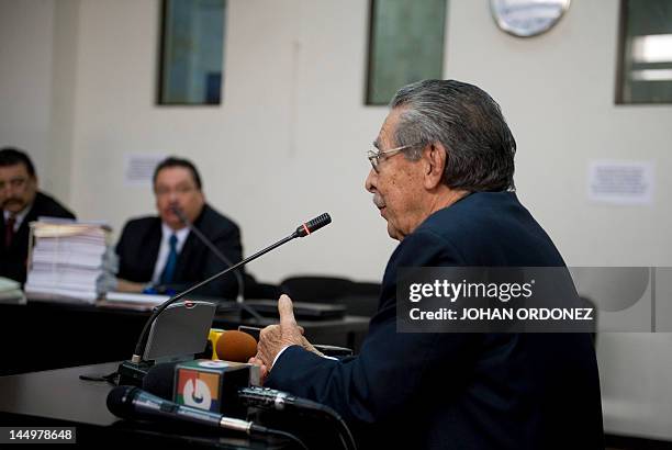 Guatemalan former de facto president and retired General, Jose Efrain Rios Montt, is pictured during a hearing regarding the massacre of 201 peasants...