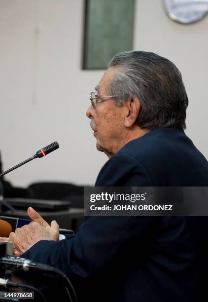 Guatemalan former de facto president and retired General, Jose Efrain Rios Montt, is pictured during a hearing regarding the massacre of 201 peasants...