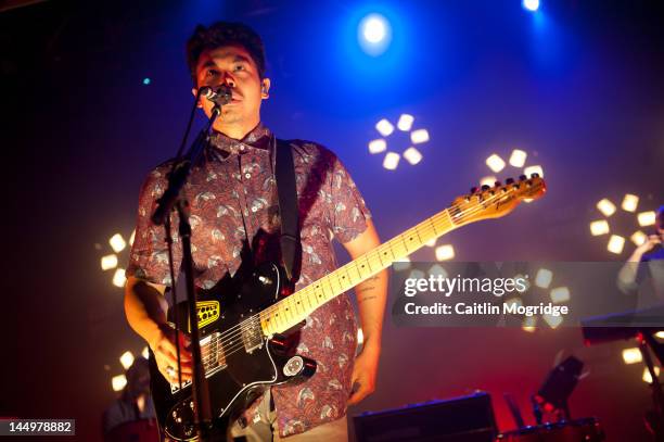 Dougy Mandagi of Temper Trap performs on stage at KOKO on May 21, 2012 in London, United Kingdom.