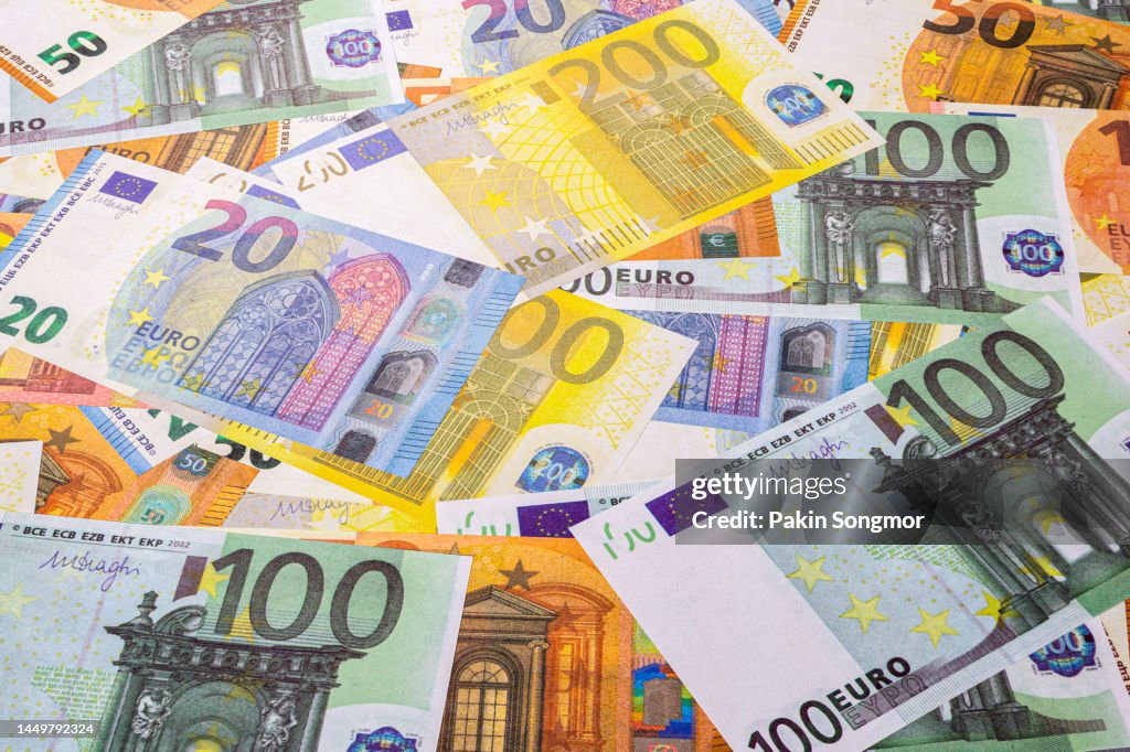 Close-up of European union currency.