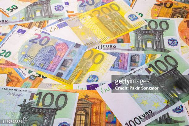 close-up of european union currency. - e werk stockfoto's en -beelden