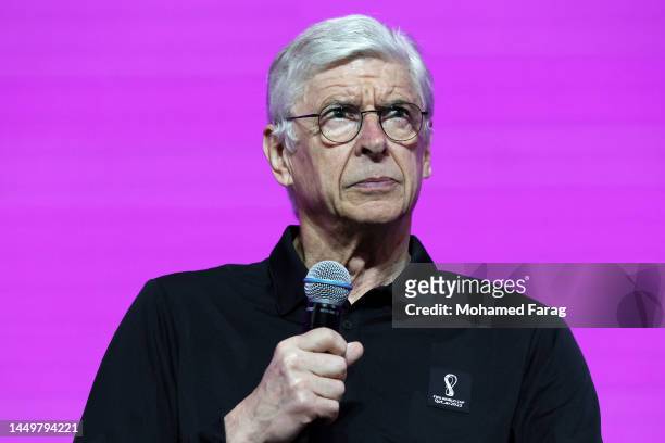 S Chief of Global Football Development and former Football Manager, Arsene Wenger, speaks during the Technical Study Group Media Briefing at the Main...
