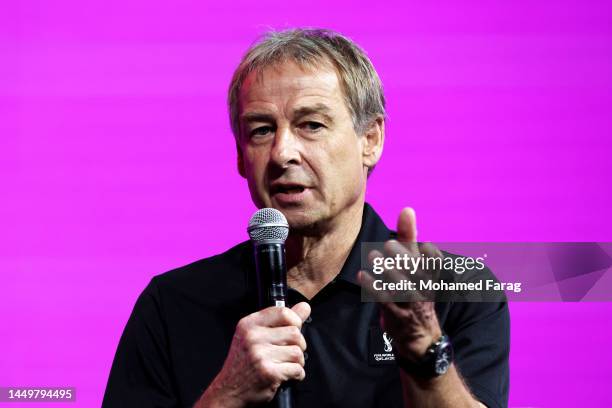 Technical Study Group Captain, Juergen Klinsmann speaks during the Technical Study Group Media Briefing at the Main Media Center on December 17, 2022...