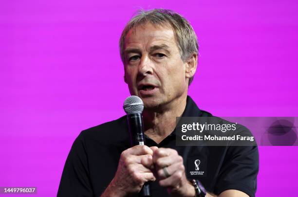 Technical Study Group Captain, Juergen Klinsmann speaks during the Technical Study Group Media Briefing at the Main Media Center on December 17, 2022...