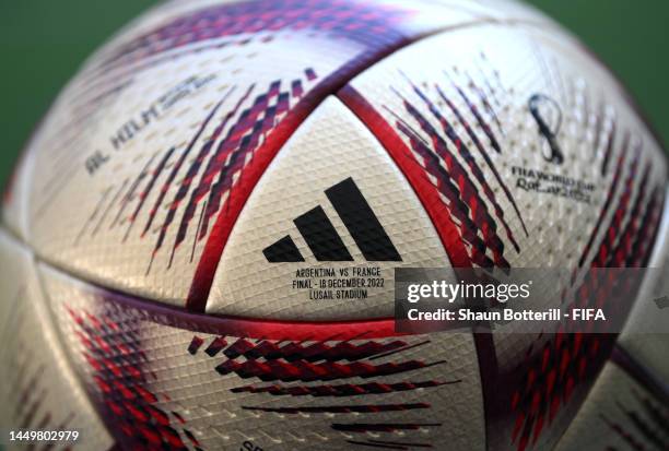 Adidas 'Al Hilm’ Official Finals Ball is seen ahead of the FIFA World Cup Qatar 2022 Final match between Argentina and France at Lusail Stadium on...