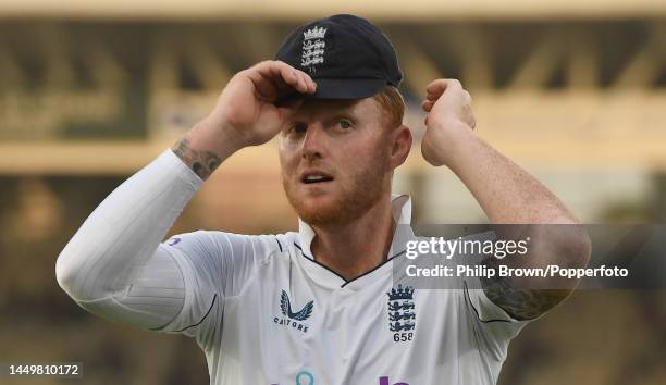 Ben Stokes of England leaves the field during the first day of the third Test between Pakistan and England at Karachi National Stadium on December...