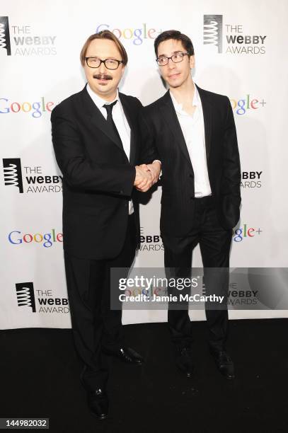 Actors John Hodgman and Justin Long attend the 16th Annual Webby Awards on May 21, 2012 in New York City.