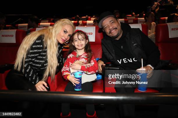 Coco Austin, Ice-T, and daughter Chanel attend a screening party for Avatar 2 on December 16, 2022 in New York City.