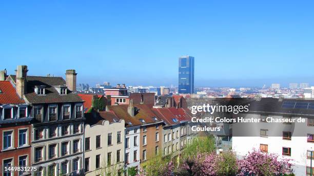 wide view of houses, buildings and tower in downtown brussels - real estate stock pictures, royalty-free photos & images