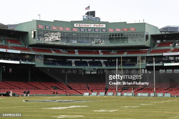 General view of the playing field before the Wasabi Fenway Bowl between the Louisville Cardinals and the Cincinnati Bearcats at Fenway Park on...