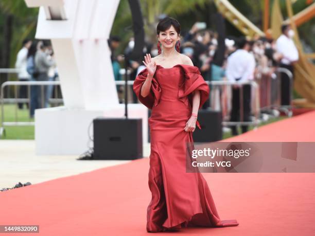 Actress Angie Chiu arrives at the red carpet during opening ceremony of the fourth Hainan Island International Film Festival on December 17, 2022 in...