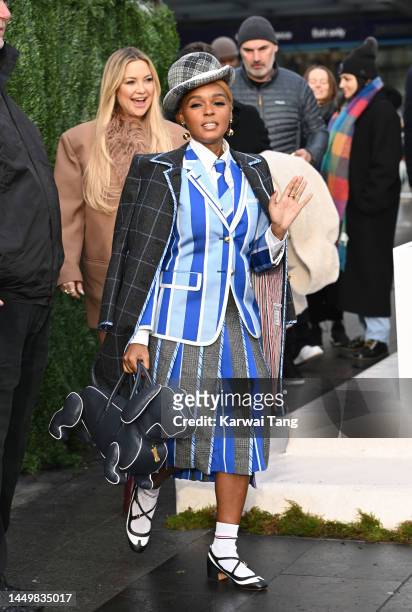 Kate Hudson and Janelle Monae attend the "Glass Onion: A Knives Out Mystery" Photocall at Kings Cross Station on December 17, 2022 in London, England.
