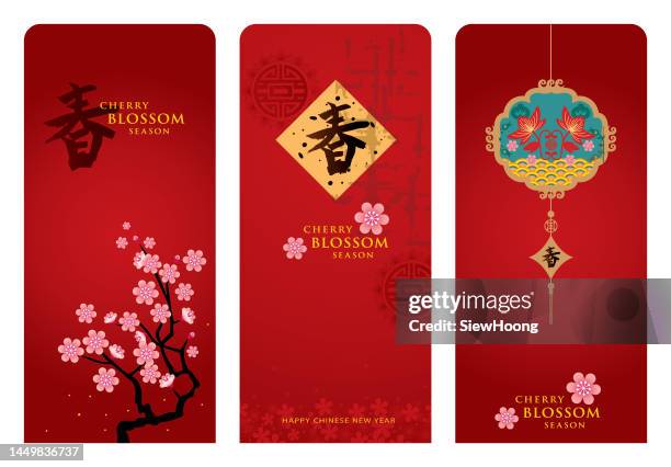 cherry blossom - red envelope stock illustrations
