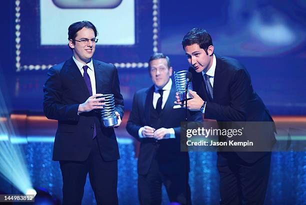 Kevin Systrom and Mike Kriegerof Instagram accept award at the 16th Annual Webby Awards on May 21, 2012 in New York City.