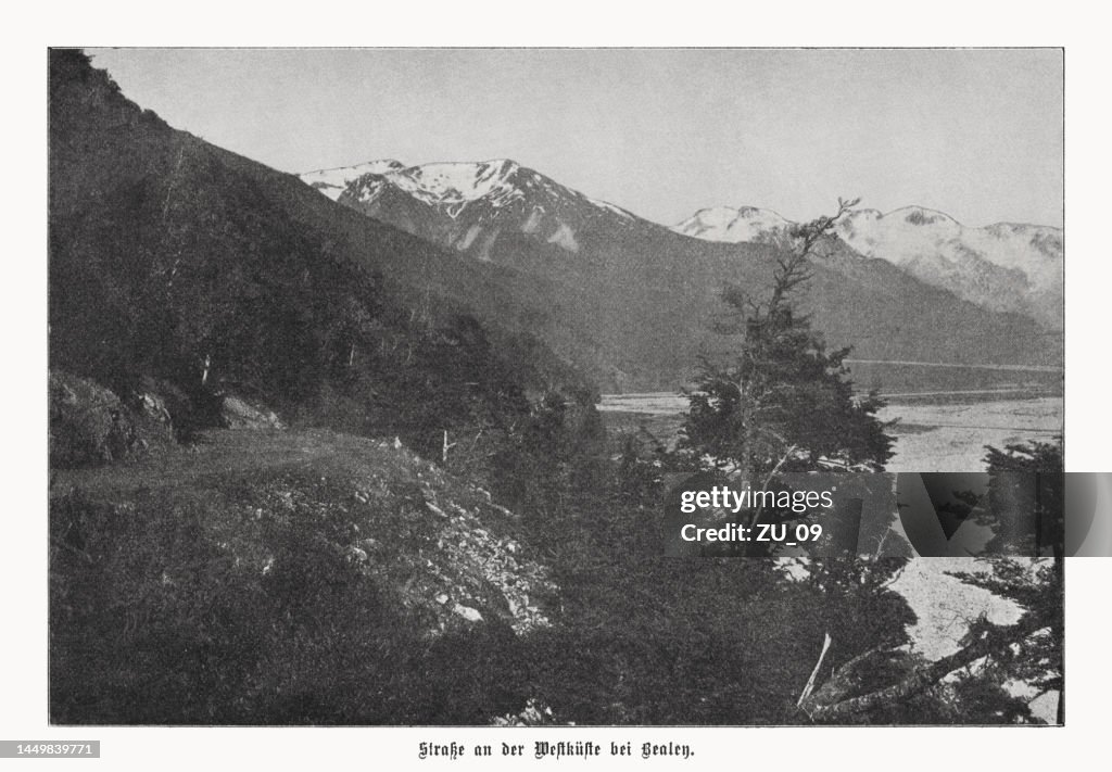 West Coast Road, Bealey, New Zealand, halftone print, published 1899