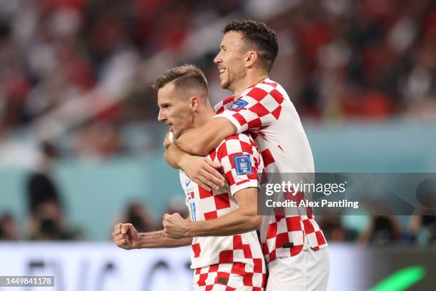 Mislav Orsic of Croatia celebrates after scoring the team's second goal during the FIFA World Cup Qatar 2022 3rd Place match between Croatia and...