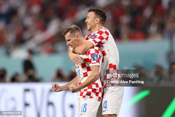 Mislav Orsic of Croatia celebrates after scoring the team's second goal during the FIFA World Cup Qatar 2022 3rd Place match between Croatia and...