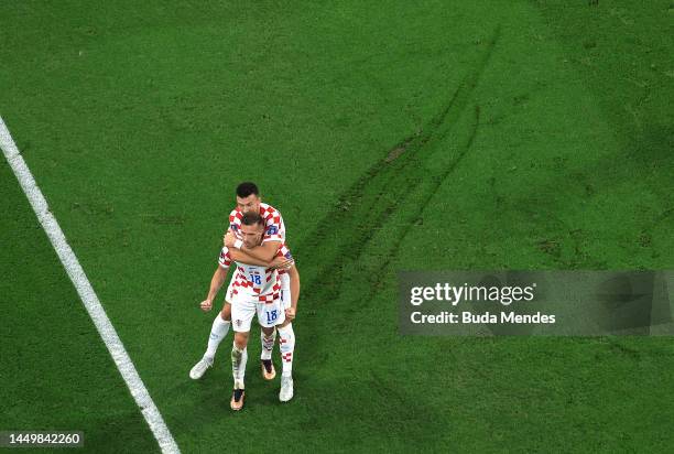 Mislav Orsic of Croatia celebrates after scoring the team's second goal during the FIFA World Cup Qatar 2022 3rd Place match between Croatia and...