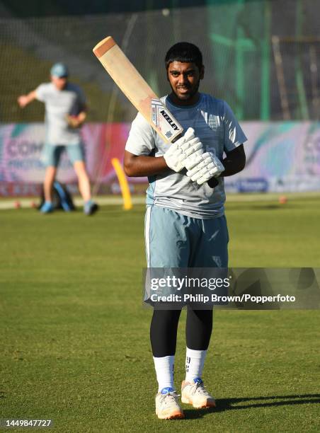 Rehan Ahmed of England looks on before the first day of the third Test between Pakistan and England at Karachi National Stadium on December 17, 2022...