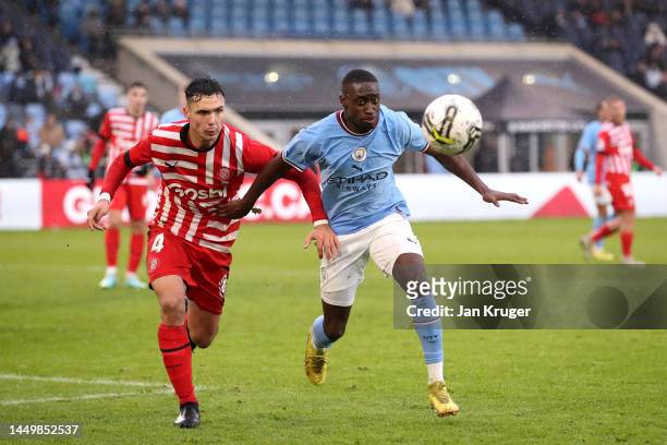 Carlos Borges of Manchester City in action during the friendly match between Manchester City and Girona at Manchester City Academy Stadium on...