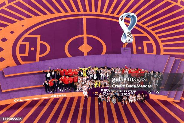 Croatia players celebrate with their FIFA World Cup Qatar 2022 third placed medal after the team's victory during the FIFA World Cup Qatar 2022 3rd...