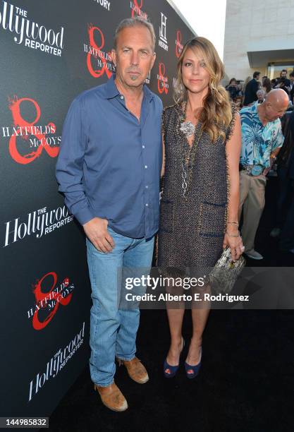 Actor Kevin Costner and Christine Costner attend a special screening of "Hatfields & McCoys" hosted by The History Channel at Milk Studios on May 21,...