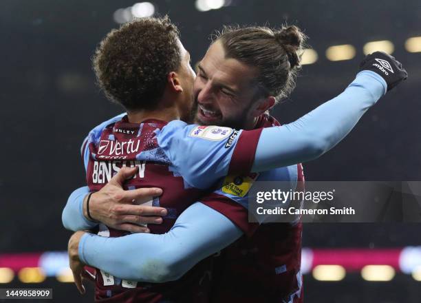 Manuel Benson of Burnley celebrates with Jay Rodriguez after scoring their side's second goal during the Sky Bet Championship between Burnley and...