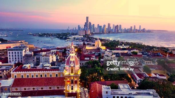 cartagena, old city and new city - cartagena foto e immagini stock