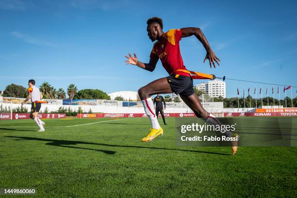 Roma player Tammy Abraham during a training session at Estadio Municipal de Albufeira on December 17, 2022 in Albufeira, Portugal.