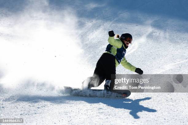 Mari Fukada of Team Japan reacts after competing in the Women's Snowboard Big Air Final on day four of the Toyota U.S. Grand Prix at Copper Mountain...