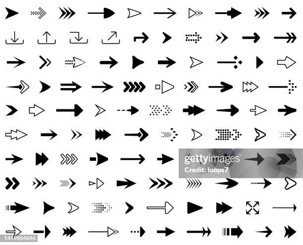 pfeilsatz - 100 pixel perfekte vektorsymbole - abstract arrows stock-grafiken, -clipart, -cartoons und -symbole