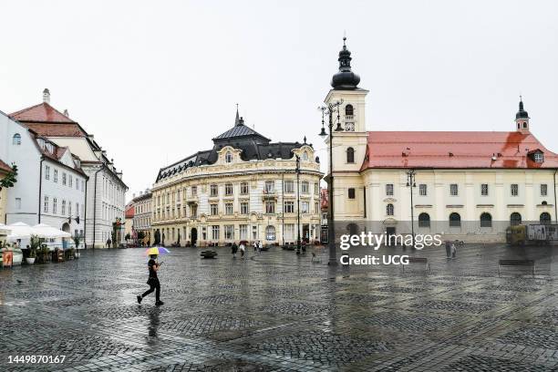 Romania. Transylvania. Sibiu. Piata Mare Square.