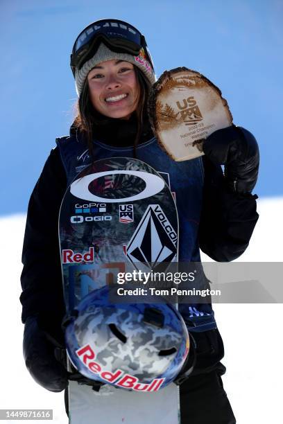 Second place winner and US National Champion Hailey Langland of Team United States poses after the Snowboard Big Air Final on day four of the Toyota...