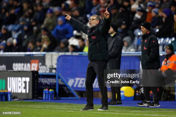 Slaven Bilić Manager of Watford celebrates his side scoring during the Sky Bet Championship match between Huddersfield Town and Watford at the John...