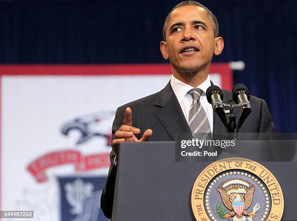 President Barack Obama delivers his commencement speech during the Joplin High School Commencement Ceremony for the Class of 2012 at the Missouri...