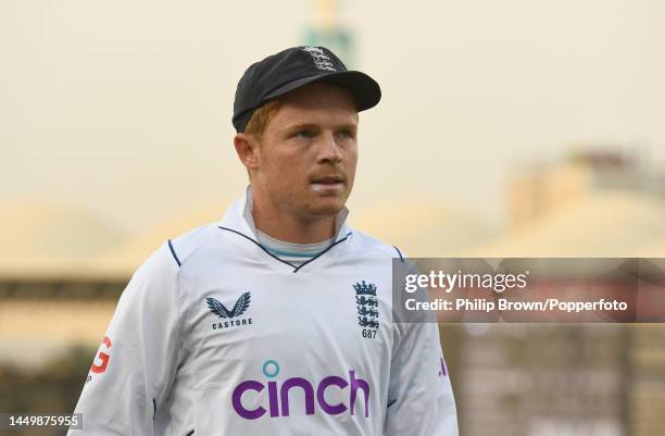 Ollie Pope of England looks on during the first day of the third Test between Pakistan and England at Karachi National Stadium on December 17, 2022...