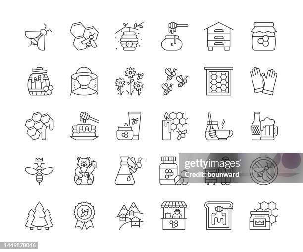 honey line icons. editable stroke. - sugar honey stock illustrations