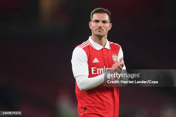 Cedric Soares of Arsenal applauds fans after the mid-season friendly between Arsenal and Juventus at Emirates Stadium on December 17, 2022 in London,...