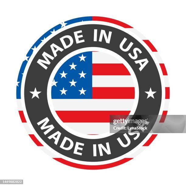 made in usa badge vector. sticker with stars and national flag. sign isolated on white background. - usa logo stock illustrations