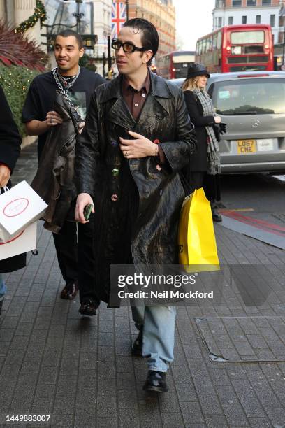 Nick Grimshaw arriving at a festive brunch at The Aubrey Restaurant in Knightsbridge on December 17, 2022 in London, England.