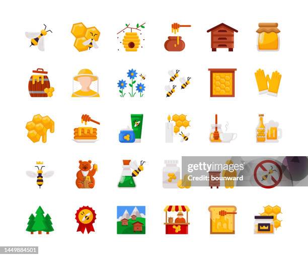honey flat design icons. - worker bee stock-grafiken, -clipart, -cartoons und -symbole