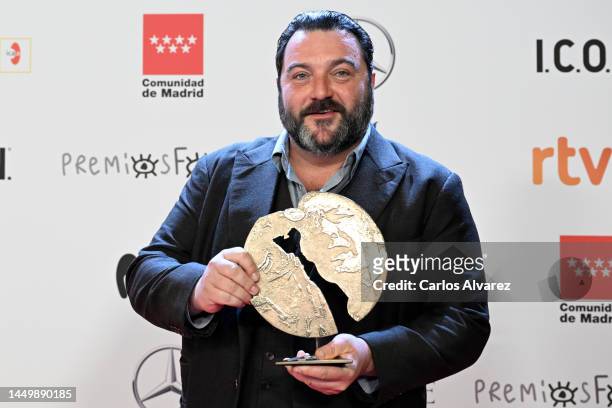 Denis Menochet, winner of the Best Actor Award, is seen a the press room of the 28th Forque Awards at Ifema on December 17, 2022 in Madrid, Spain.