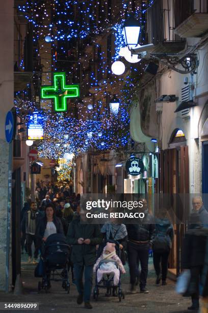 Artist lights in Salerno, historical center, Christmas, Luci d'Artista, Campania, Italy, Europe.