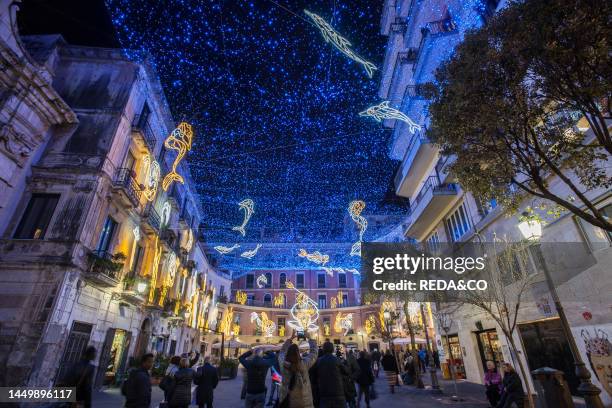 Artist lights in Salerno, historical center, Christmas, Luci d'Artista, Campania, Italy, Europe.