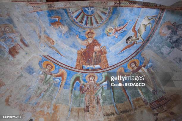 Medioeval frescoes, Benedictine Basilica of Sant'Angelo in Formis, Capua, Campania, Italy, Europe.