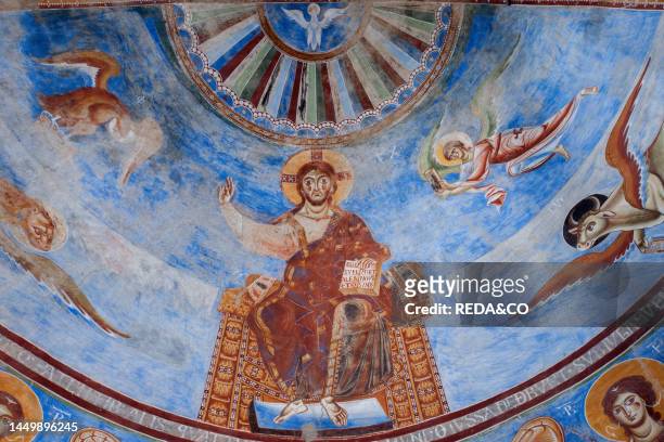 Medioeval frescoes, Benedictine Basilica of Sant'Angelo in Formis, Capua, Campania, Italy, Europe.