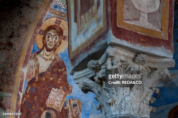Medioeval frescoes, Benedictine Abbey of Sant'Angelo in Formis, Capua, Campania, Italy, Europe.