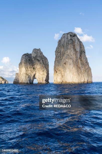 The iconic Faraglioni in Capri Island, Campania. Italy. Europe.