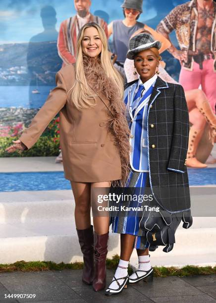 Kate Hudson and Janelle Monae attend the "Glass Onion: A Knives Out Mystery" Photocall at Kings Cross Station on December 17, 2022 in London, England.